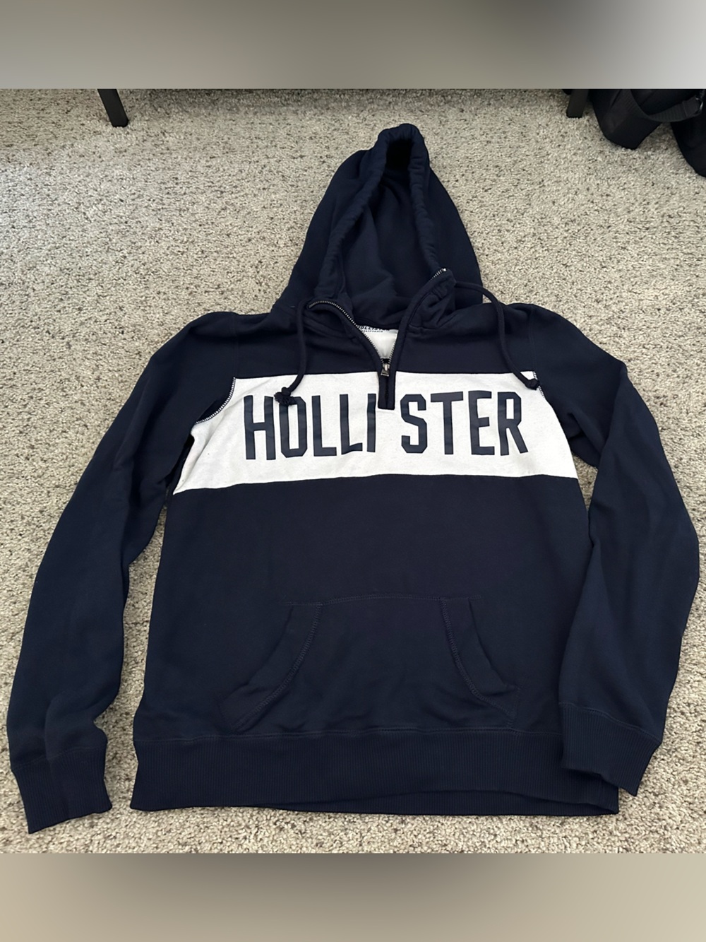 Hollister Navy and White Zip-Style Hoodie